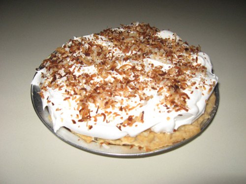 It\'s a lovely homemade coconut pie.